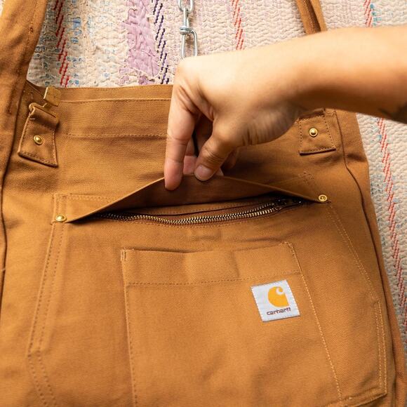 Tan upcycled carhartt crossbody bag - Picture 5 of 7